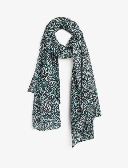 Foulard à imprimé feuilles irisées - Bleu canard - 4
