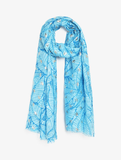 Foulard imprimé feuilles irisées - Bleu - 1
