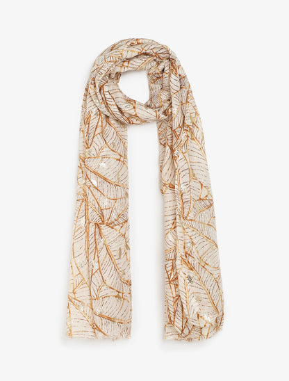 Foulard imprimé feuilles irisées - Beige - 1