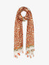 Foulard à pompons imprimé feuilles stylisées - Orange - 1