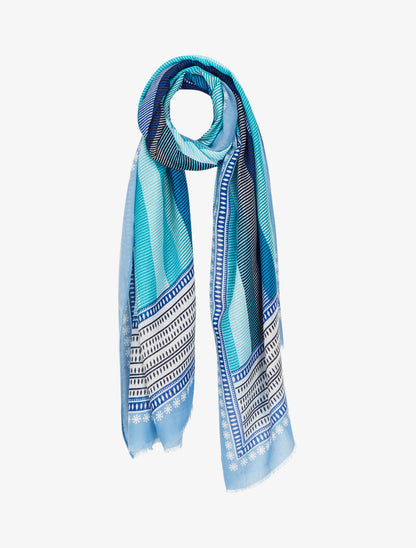 Foulard rectangulaire à imprimé lignes stylisées - Bleu - 1