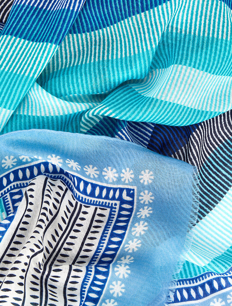 Foulard rectangulaire à imprimé lignes stylisées - Bleu - 3