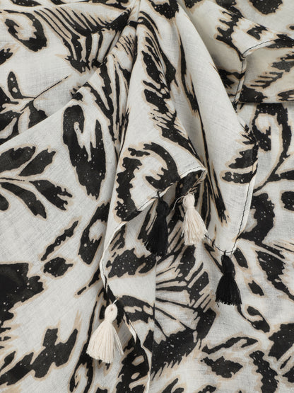Foulard à pompons imprimé feuilles abstraites - Noir - 3