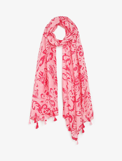 Foulard à pompons imprimé feuilles abstraites - Fuschia - 4