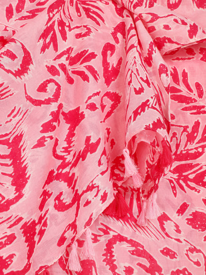 Foulard à pompons imprimé feuilles abstraites - Fuschia - 3