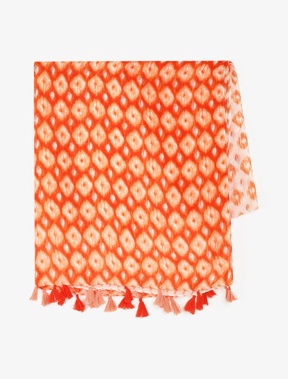 Foulard à pompons imprimé fantaisie - Orange - 2