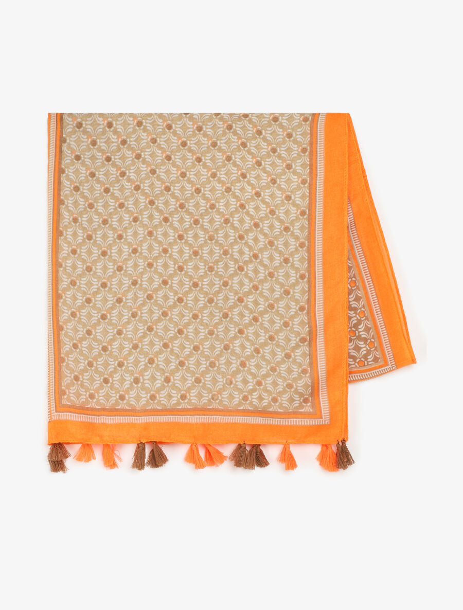 Foulard à pompons imprimé graphique - Beige - 2