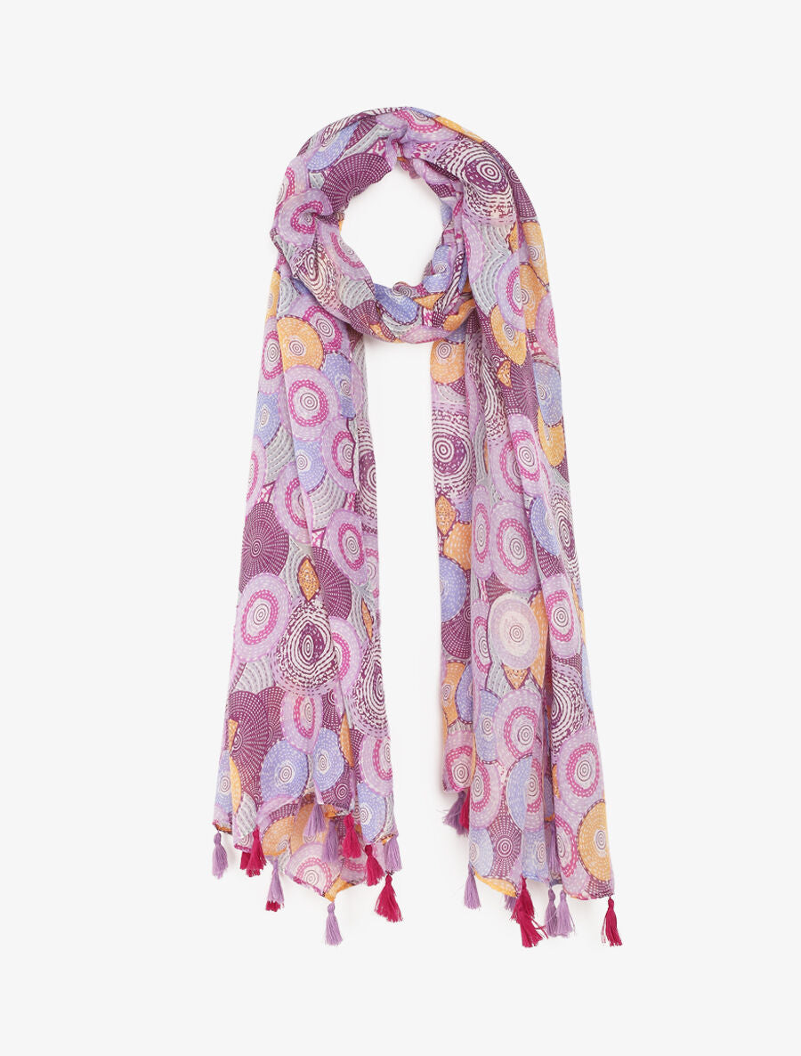 Foulard à pompons imprimé cercles fantaisies - Violet - 1