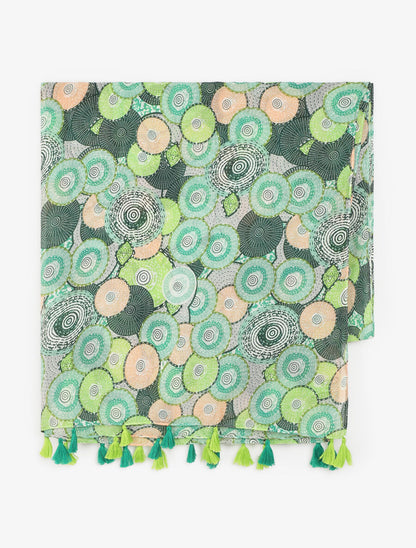Foulard à pompons imprimé cercles fantaisies - Vert - 2