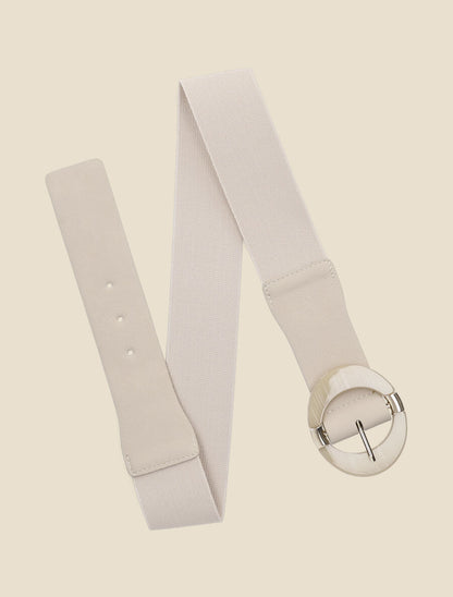 Ceinture élastiquée à boucle ardillon - Beige - 1