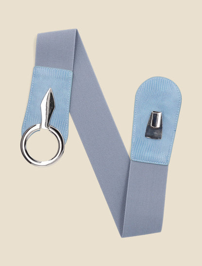 Ceinture élastiquée python à boucle ronde - Bleu - 1