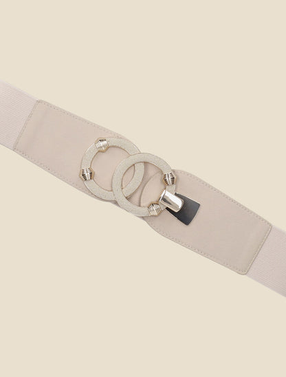 Ceinture élastiquée à double boucles - Beige - 2