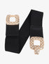 Ceinture élastiquée à boucle carrée à strass - Noir/doré - 3