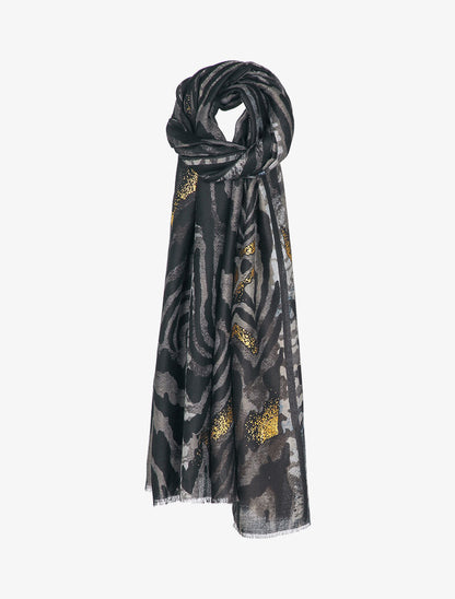 Foulard à imprimé zèbre stylisé et lamé - Gris foncé - 1