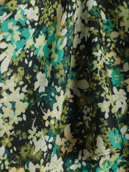 Foulard à imprimé fleuri et paillettes - Vert - 3