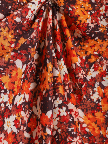 Foulard à imprimé fleuri et paillettes - Orange - 3