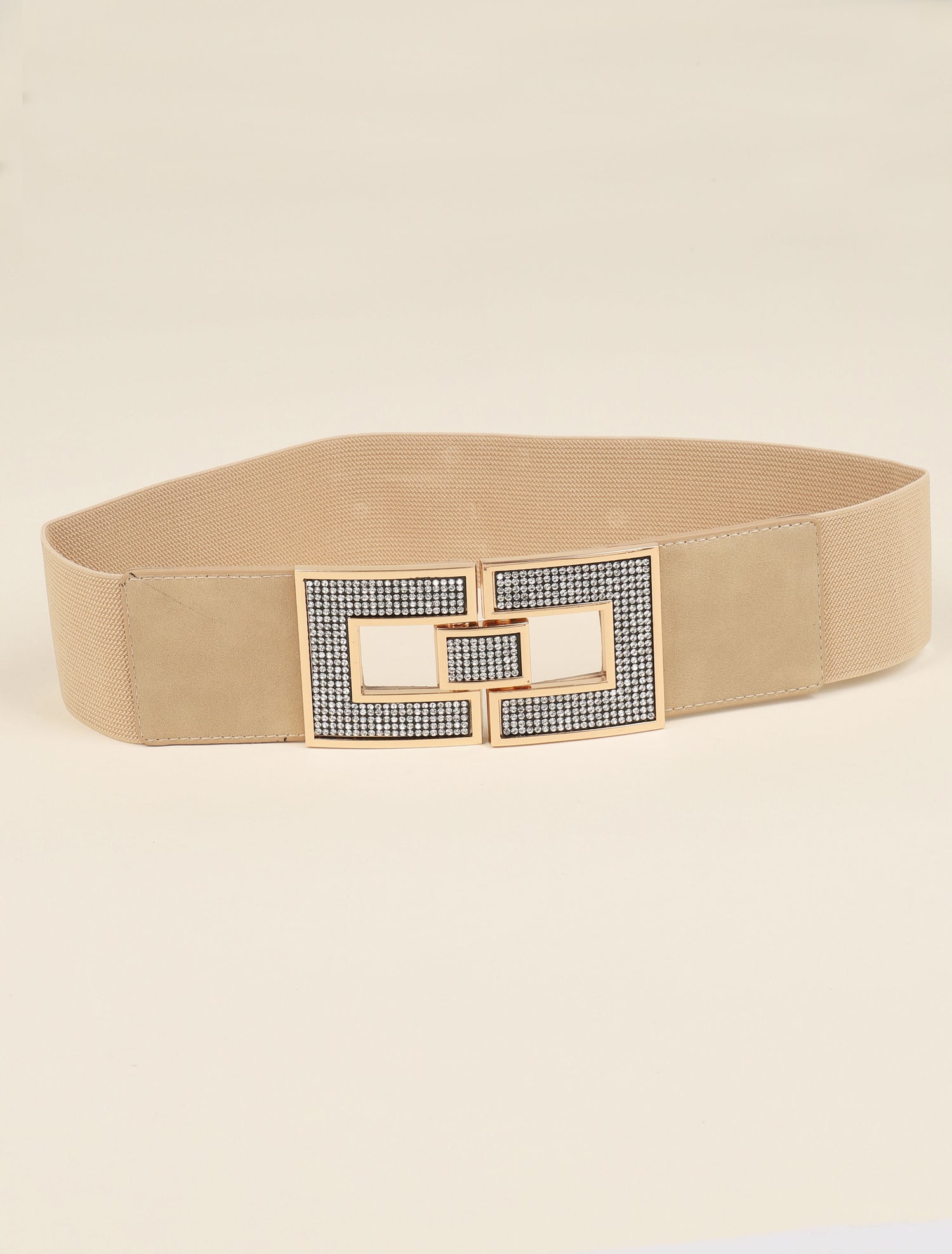 Ceinture stretch à boucles rectangulaires à strass - Beige - 1