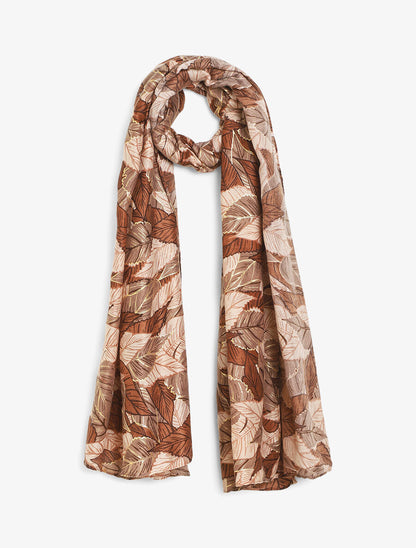 Foulard à imprimé feuilles automnales irisées - Taupe - 1