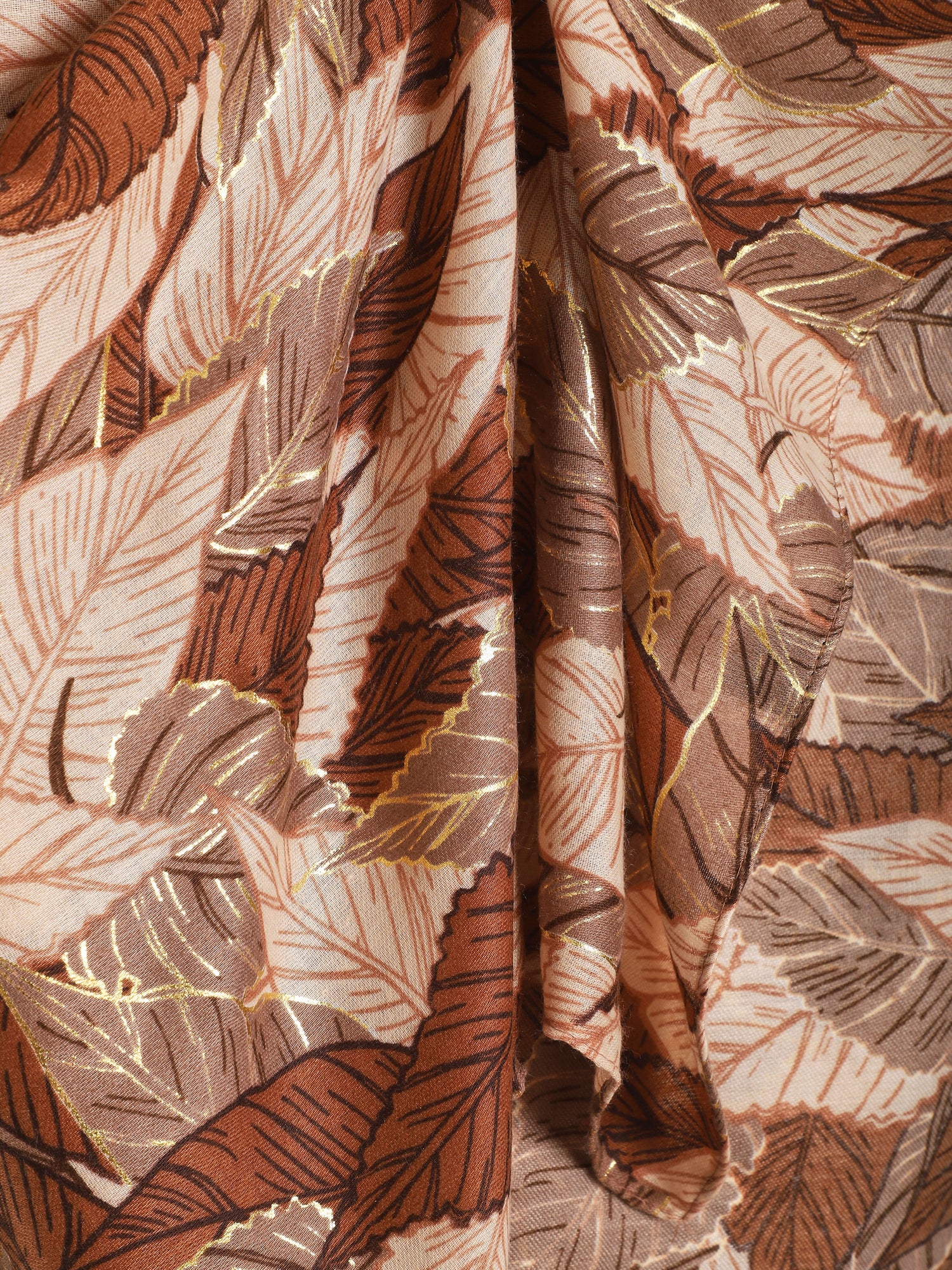 Foulard à imprimé feuilles automnales irisées - Taupe - 3