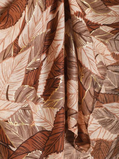 Foulard à imprimé feuilles automnales irisées - Taupe - 3