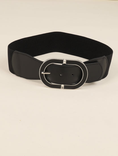 Ceinture à boucle ovale en simili - Noir - 1