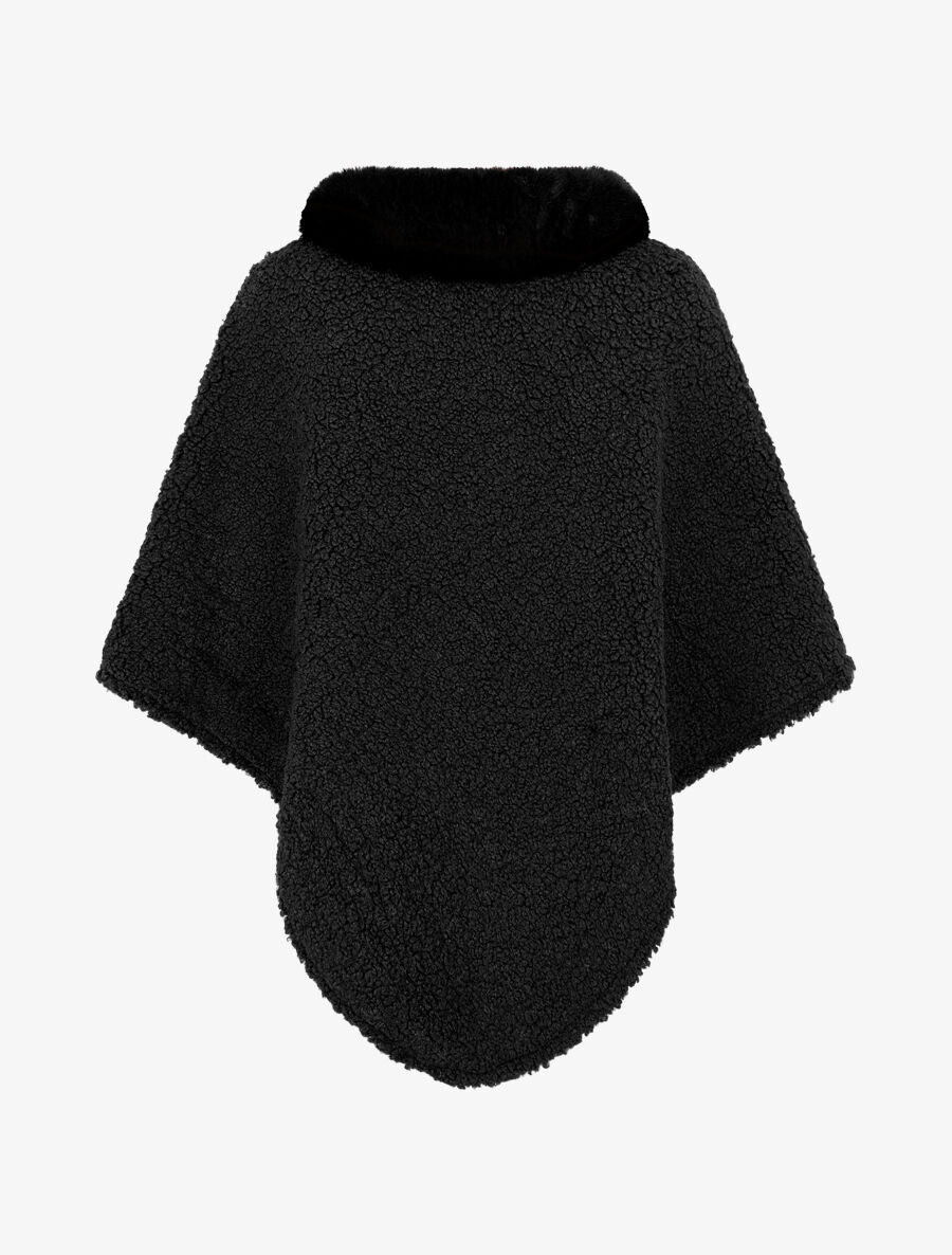 Poncho uni à texture effet mouton - Noir - 2