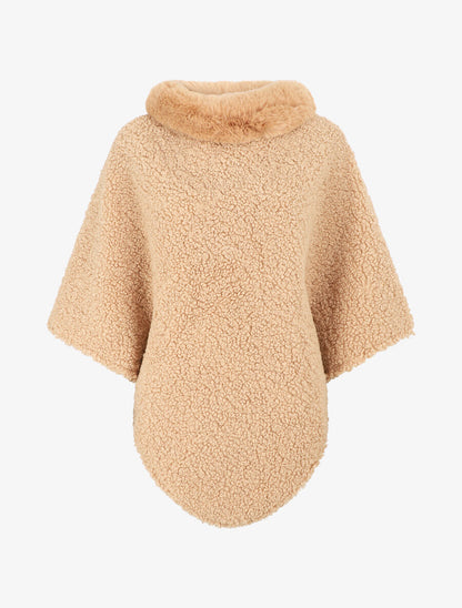 Poncho uni à texture effet mouton - Taupe - 4