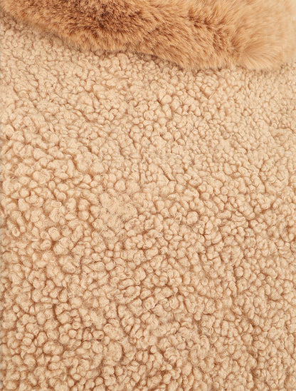 Poncho uni à texture effet mouton - Taupe - 3