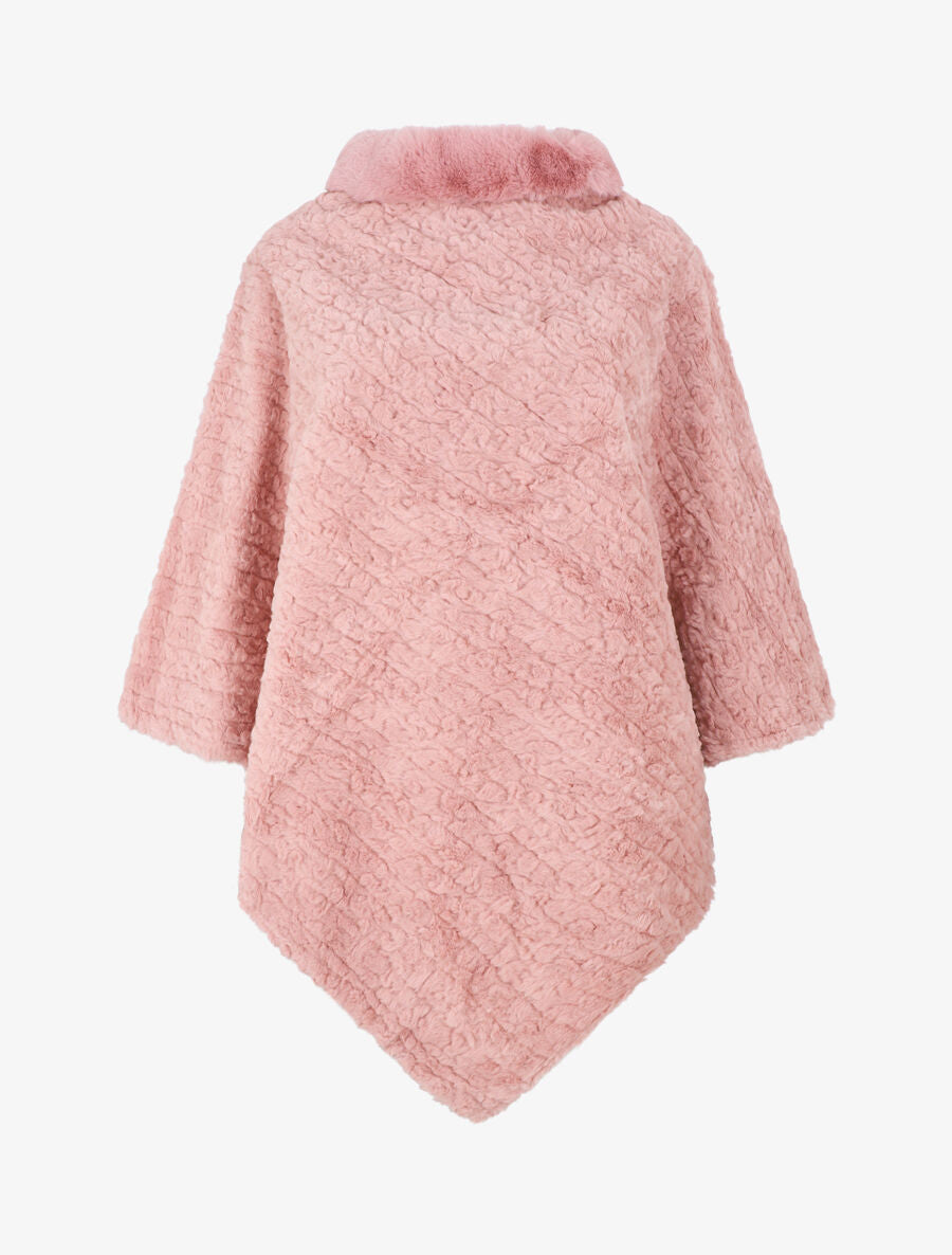 Poncho uni effet angora - Vieux rose - 4