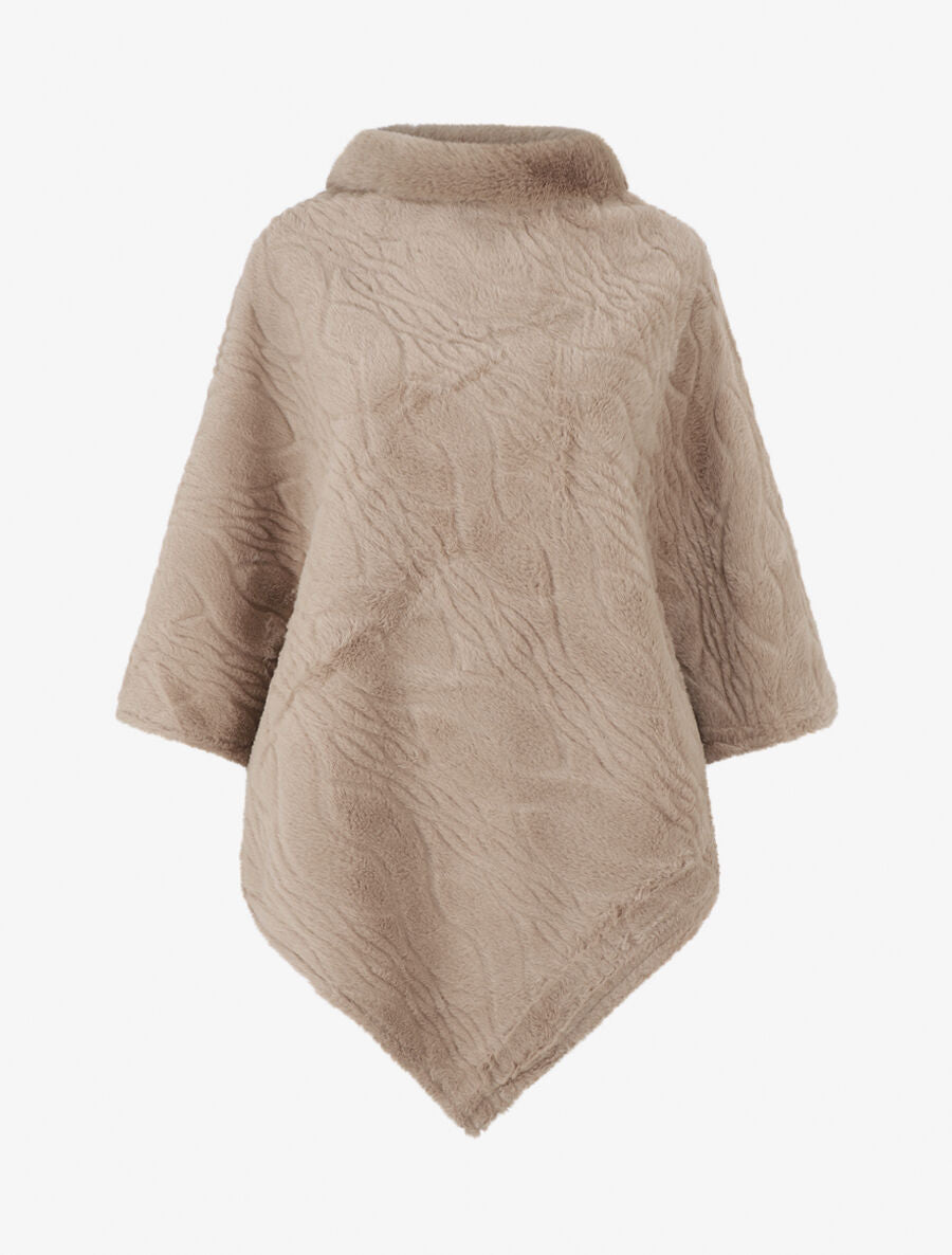 Poncho uni à motif gaphique - Taupe - 1