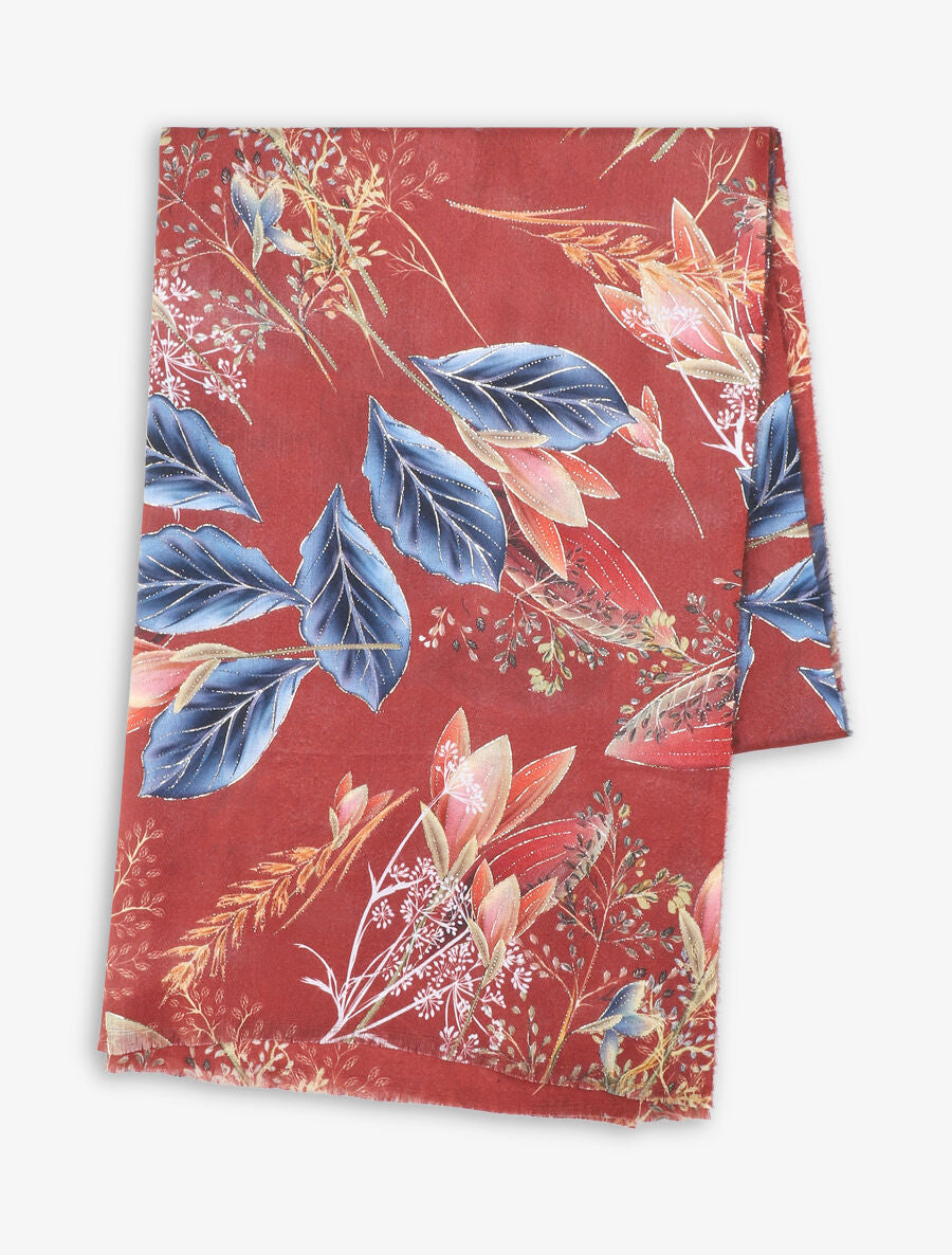 Foulard à imprimé feuilles irisées - Bordeaux - 2