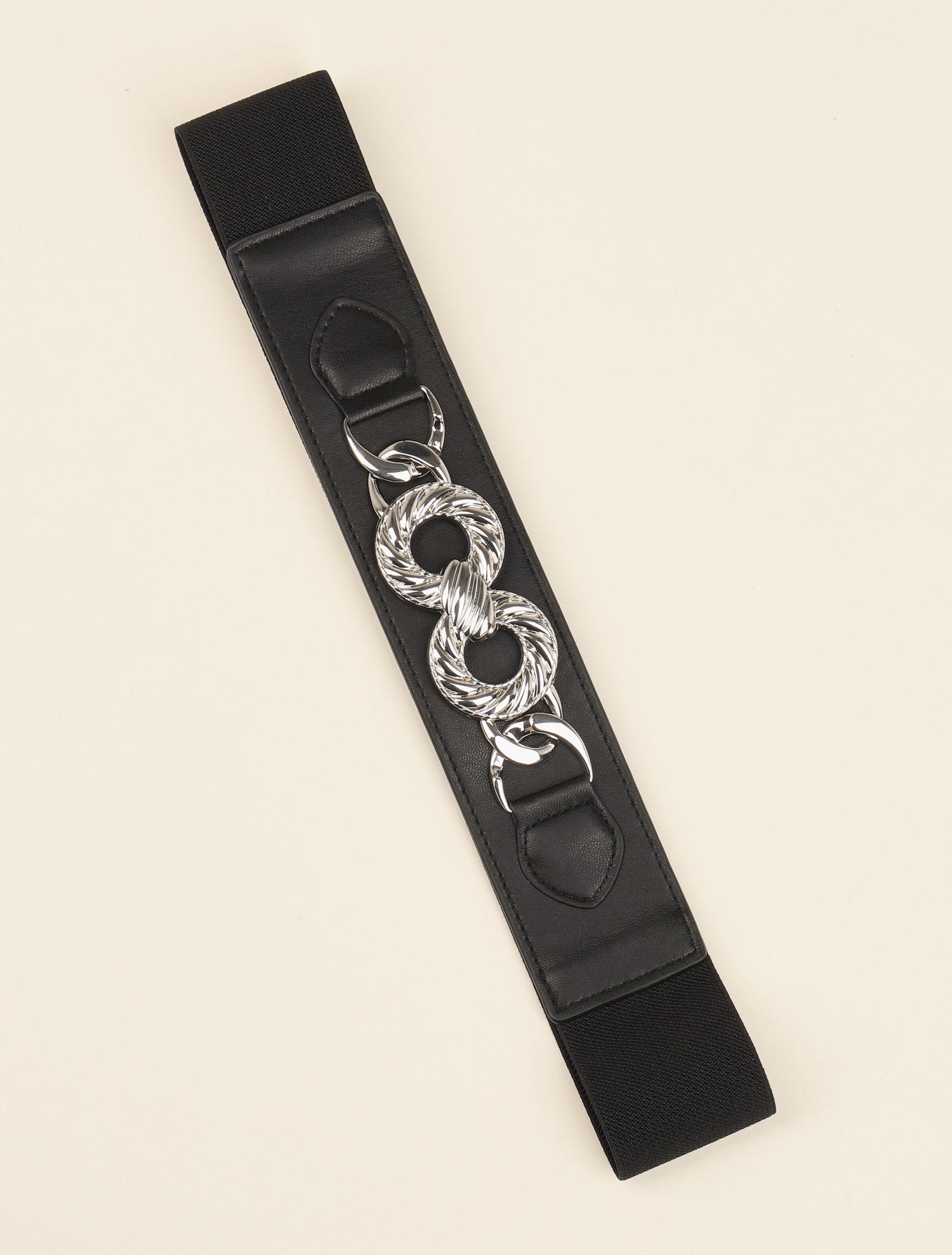 Ceinture élastiquée à détail chaîne stylisée - Noir/argentée - 1