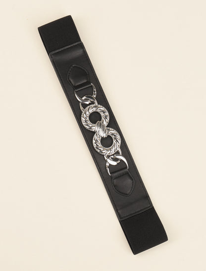 Ceinture élastiquée à détail chaîne stylisée - Noir/argentée - 1