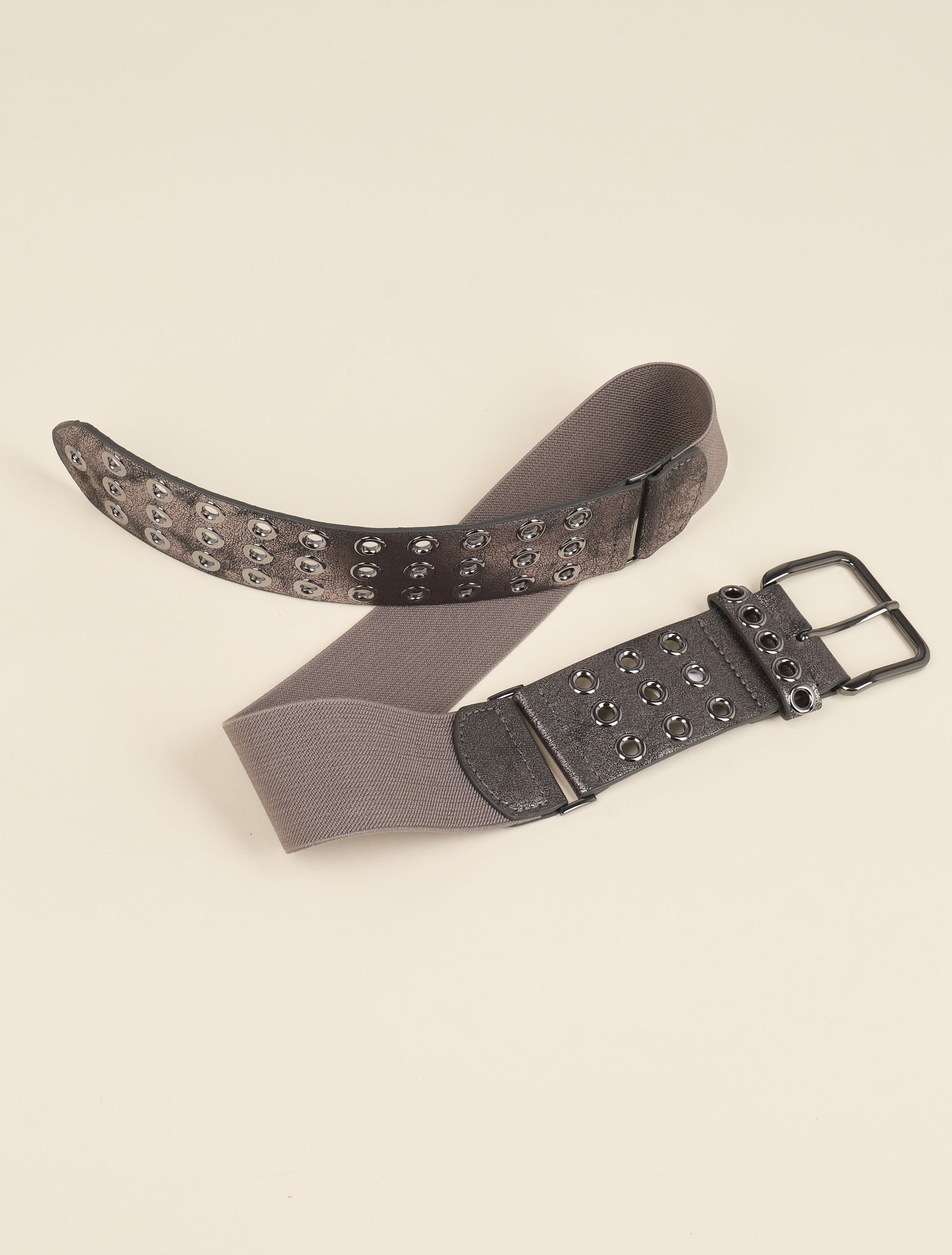 Ceinture bi-matière irisée à oeillets - Gris - 1
