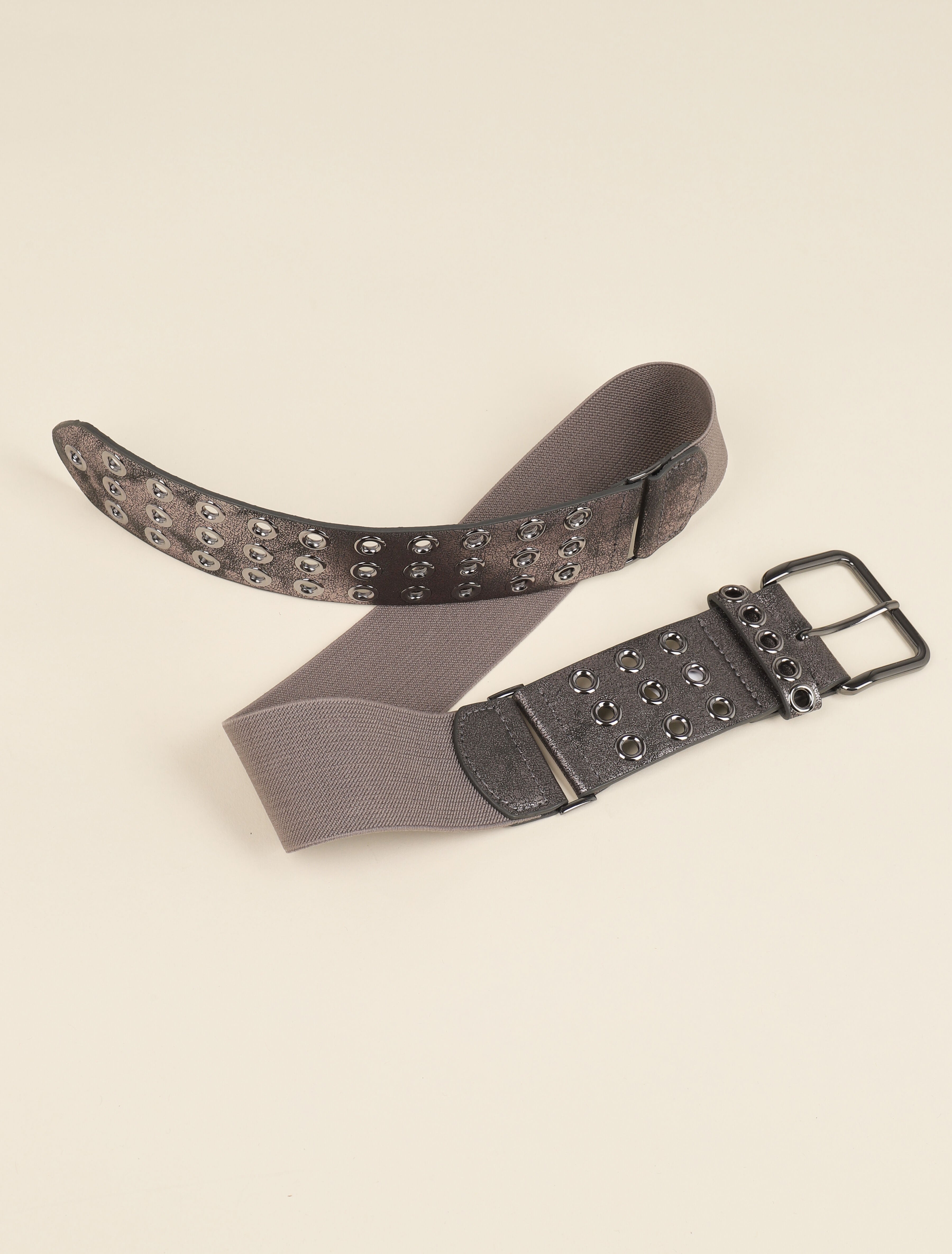 Ceinture bi-matière irisée à oeillets - Gris - 1