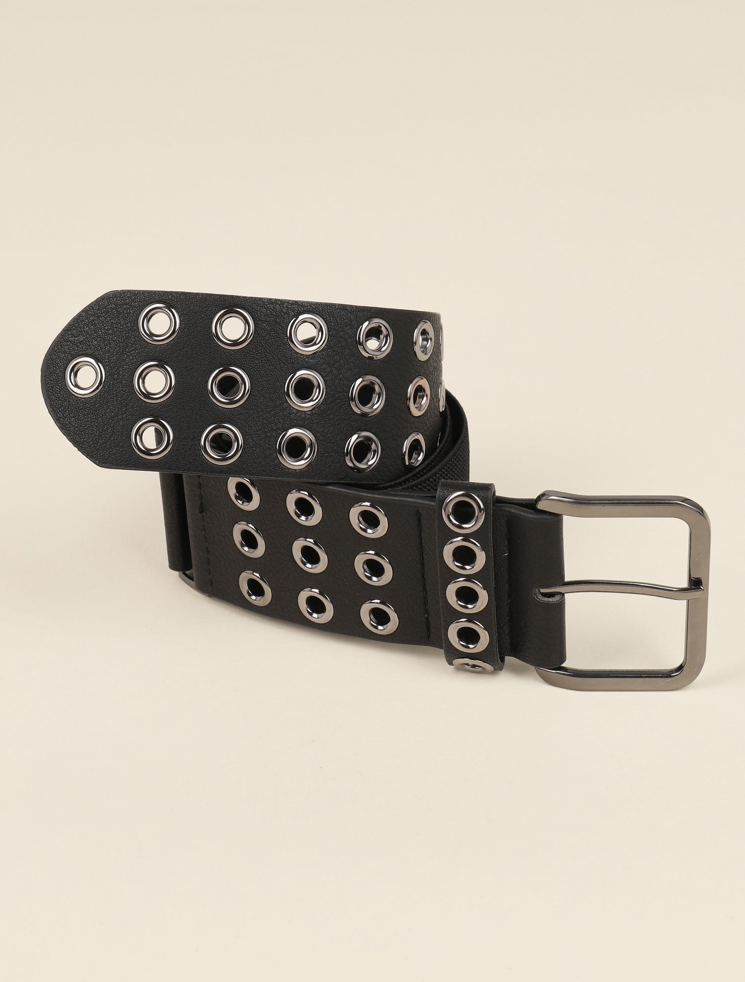 Ceinture bi-matière irisée à oeillets - Noir - 2