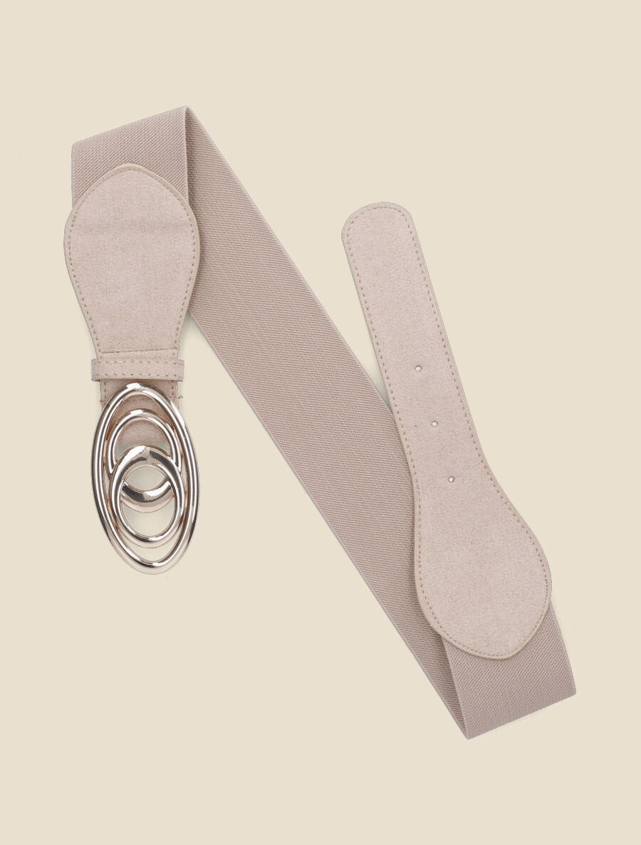 Ceinture en suédine à boucle ovale - Beige - 2
