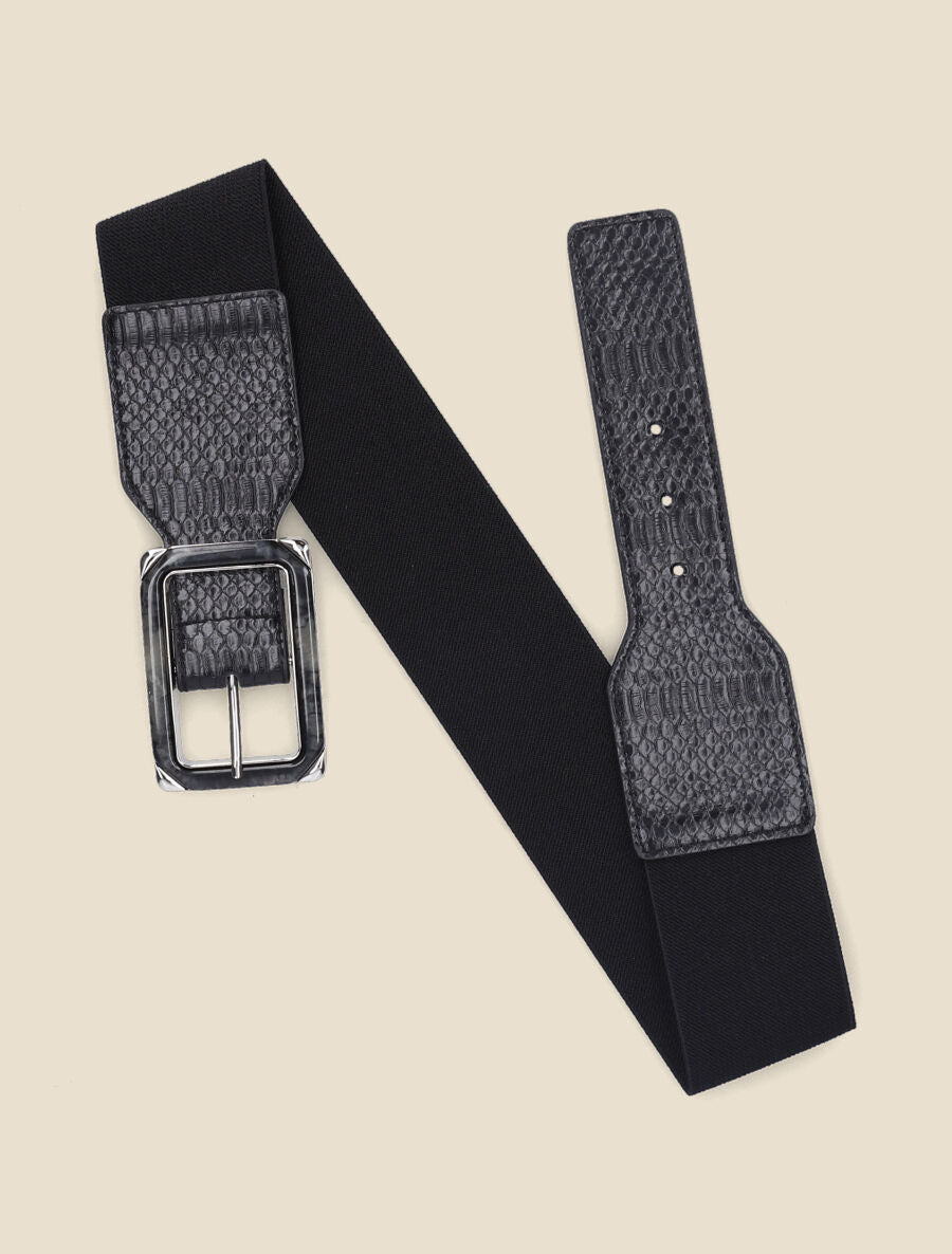 Ceinture python à boucle carrée - Noir - 1