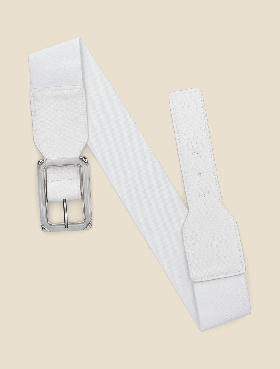 Ceinture python à boucle carrée - Blanc - 1