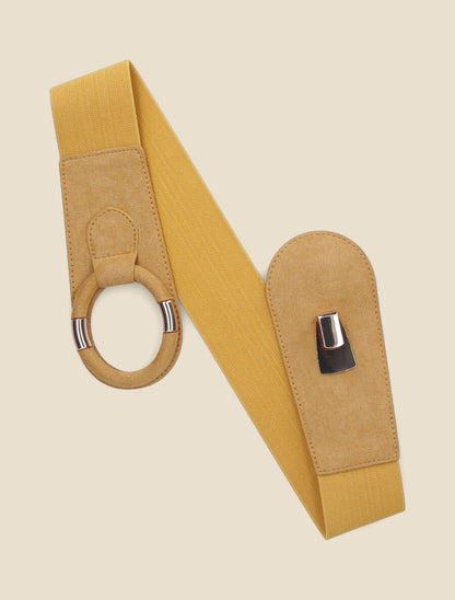 Ceinture extensible à boucle agrafe - Jaune moutarde - 1