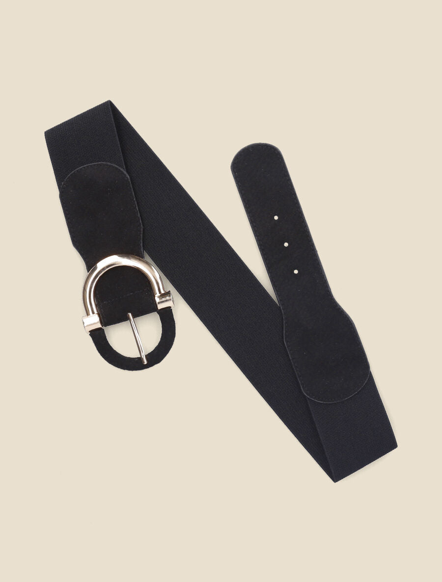 Ceinture élastiquée à boucle bi-matière - Noir - 2