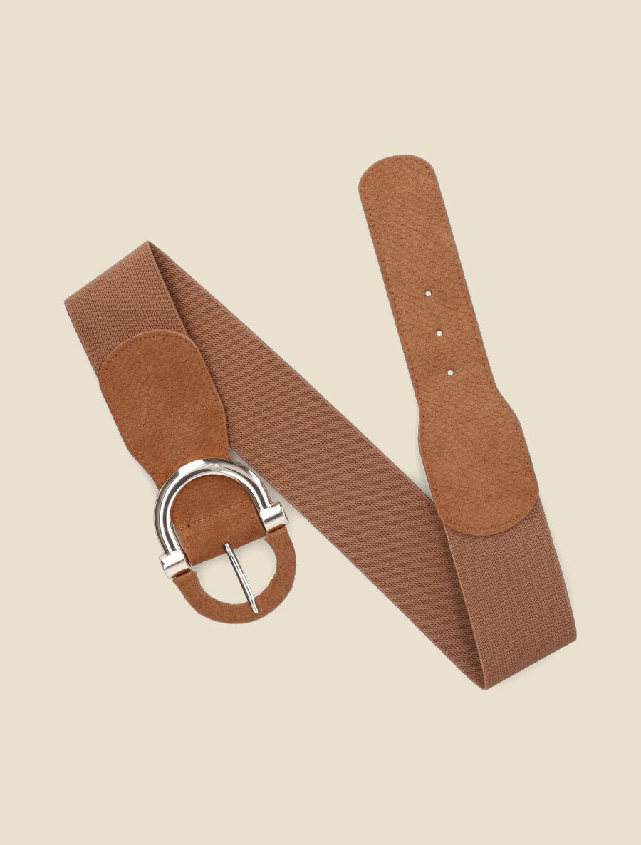 Ceinture élastiquée à boucle bi-matière - Camel - 2