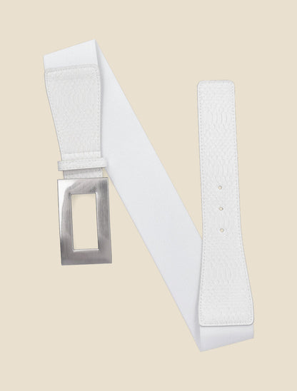 Ceinture élastiquée imprimé python et boucle rectangle - Blanc - 2