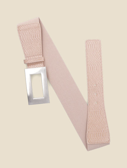 Ceinture élastiquée imprimé python et boucle rectangle - Rose - 2