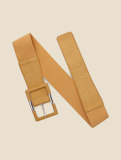Ceinture élastiquée en suédine - Jaune moutarde - 2