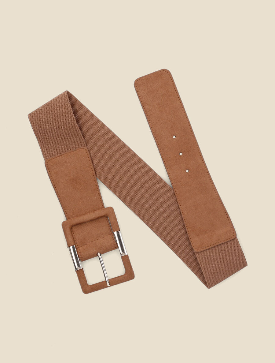 Ceinture élastiquée en suédine - Camel - 1