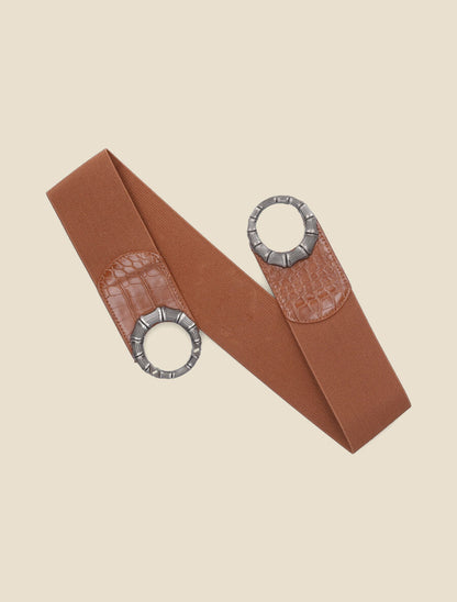 Ceinture élastiquée imprimé croco - Camel - 1