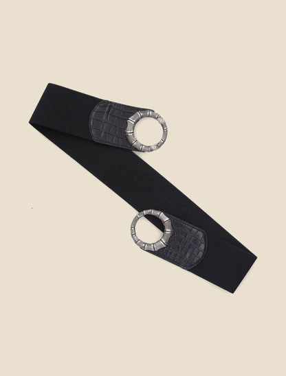 Ceinture élastiquée imprimé croco - Noir - 2