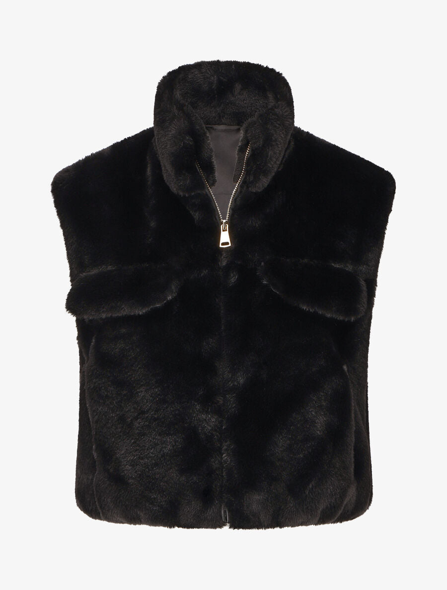 Veste sans manches en fausse fourrure - Noir - 1