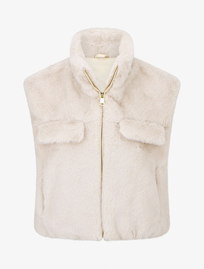 Veste sans manches en fausse fourrure - Beige - 1